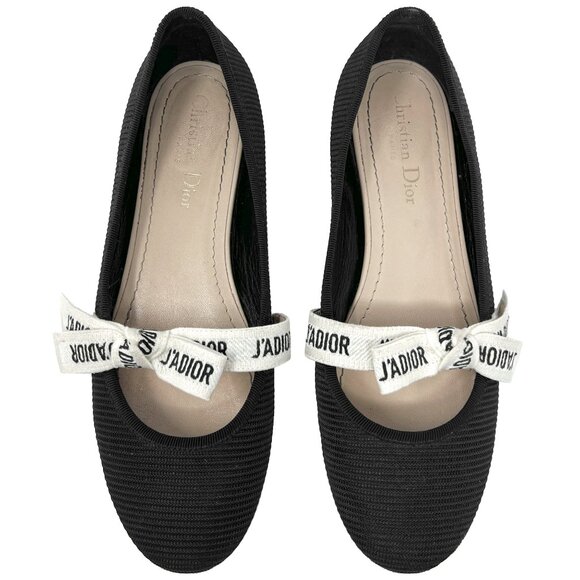 Christian Dior Miss Dior Black Mesh Ballet Flats with J'ADIOR Logo Bow, Size 38 - Picture 1 of 10